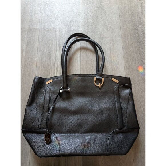 London Fog Black Leather-Like Large Tote Satchel Bag With Silver Hardware & Dual - Picture 2 of 11